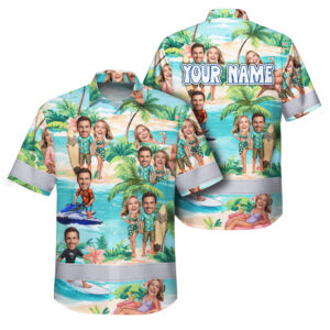 Hi Vis Hawaiian Shirt Reflective Tapes Funny Couple Beach Custom Name And Image Safety Workwear For Workers, Truckers, Operators