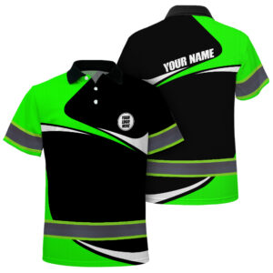 Hi Vis Polo Shirt Reflective Tapes Green Neon Company Uniform Custom Name And Logo Safety Workwear For Workers, Truckers, Operators
