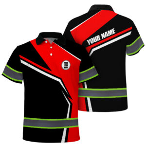 Hi Vis Polo Shirt Reflective Tapes Red Neon Company Uniform Custom Name And Logo Safety Workwear For Workers, Truckers, Operators
