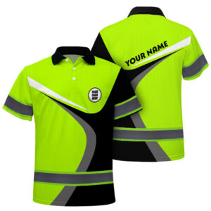 Hi Vis Polo Shirt Reflective Tapes Lime Neon Company Uniform Custom Name And Logo Safety Workwear For Workers, Truckers, Operators