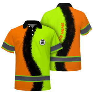 Hi Vis Polo Shirt Reflective Tapes Green Orange Neon Company Uniform Custom Name And Logo Safety Workwear For Workers, Truckers, Operators