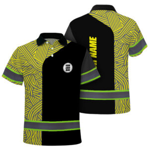 Hi Vis Polo Shirt Reflective Tapes Yellow Neon Company Uniform Custom Name And Logo Safety Workwear For Workers, Truckers, Operators