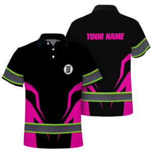 Hi Vis Polo Shirt Reflective Tapes Pink Neon Company Uniform Custom Name And Logo Safety Workwear For Workers, Truckers, Operators