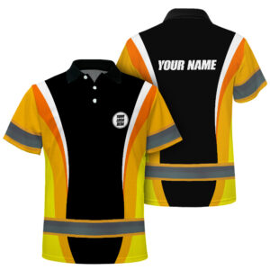 Hi Vis Polo Shirt Reflective Tapes Gradient Orange Neon Company Uniform Custom Name And Logo Safety Workwear For Workers, Truckers, Operators