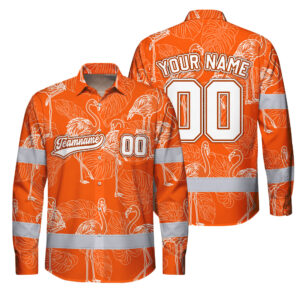 Hi Vis Hawaiian Long Sleeve Shirt Reflective Tapes Orange White Flower Custom Name And Number Safety Workwear For Operators