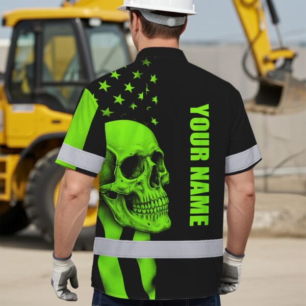 Black-Hi-Vis-Hawaiian-Shirt-Skull-USA-Flag-Orange-Reflective-Custom-Name-Safety-Workwear-for-Workers,-Truckers,-Skull-Lover-4