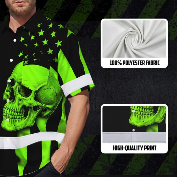 Black-Hi-Vis-Hawaiian-Shirt-Skull-USA-Flag-Orange-Reflective-Custom-Name-Safety-Workwear-for-Workers,-Truckers,-Skull-Lover-7