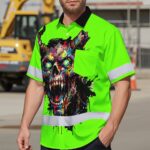 Hi-Vis-Hawaiian-Shirt-Reflective-Green-Neon-Paint-Plash-Skull-Custom-Name-for-Workers,-Truckers-3