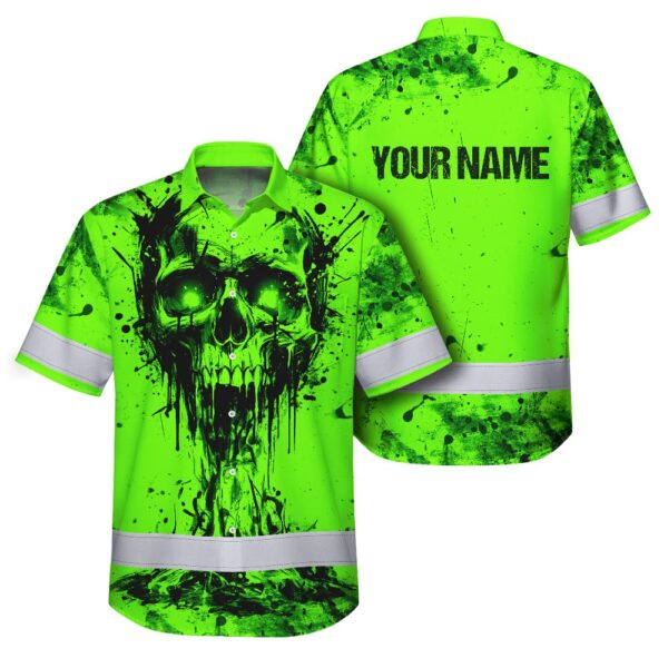Hi-Vis-Hawaiian-Shirt-Reflective-Green-Neon-Vintage-Skull-Custom-Name-Safety-Workwear-For-Runners,-Skull-Lover,-Trucker-1