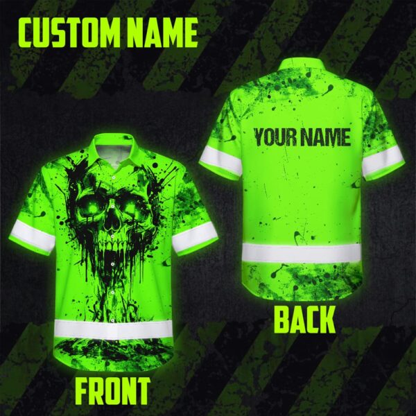 Hi-Vis-Hawaiian-Shirt-Reflective-Green-Neon-Vintage-Skull-Custom-Name-Safety-Workwear-For-Runners,-Skull-Lover,-Trucker-2