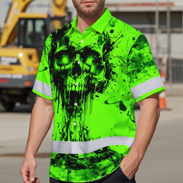 Hi-Vis-Hawaiian-Shirt-Reflective-Green-Neon-Vintage-Skull-Custom-Name-Safety-Workwear-For-Runners,-Skull-Lover,-Trucker-3