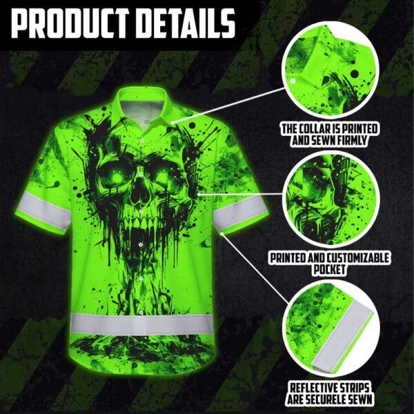 Hi-Vis-Hawaiian-Shirt-Reflective-Green-Neon-Vintage-Skull-Custom-Name-Safety-Workwear-For-Runners,-Skull-Lover,-Trucker-6