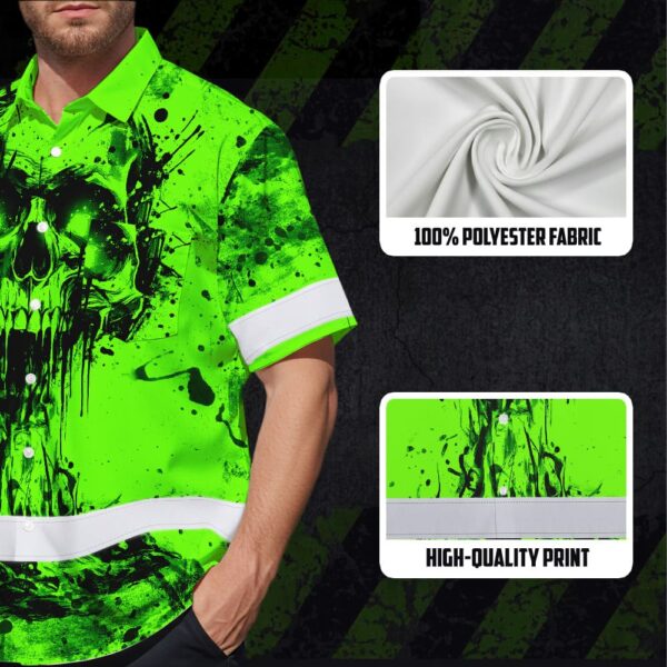 Hi-Vis-Hawaiian-Shirt-Reflective-Green-Neon-Vintage-Skull-Custom-Name-Safety-Workwear-For-Runners,-Skull-Lover,-Trucker-7