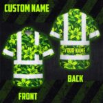 Hi-Vis-Hawaiian-Shirt-Reflective-Tapes-Green-Lime-Lilies-Custom-Name-Safety-Workwear-For-Workers,-Truckers,-Operators-Custom
