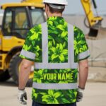 Hi-Vis-Hawaiian-Shirt-Reflective-Tapes-Green-Lime-Lilies-Custom-Name-Safety-Workwear-For-Workers,-Truckers,-Operators-MK2
