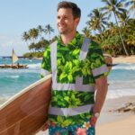 Hi-Vis-Hawaiian-Shirt-Reflective-Tapes-Green-Lime-Lilies-Custom-Name-Safety-Workwear-For-Workers,-Truckers,-Operators-MK4