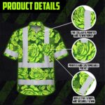 Hi-Vis-Hawaiian-Shirt-Reflective-Tapes-Green-Lime-Roses-Custom-Name-Safety-Workwear-For-Workers,-Truckers,-Operators-FEATURE1
