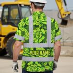 Hi-Vis-Hawaiian-Shirt-Reflective-Tapes-Green-Lime-Roses-Custom-Name-Safety-Workwear-For-Workers,-Truckers,-Operators-MK2