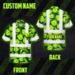 Hi-Vis-Hawaiian-Shirt-Reflective-Tapes-Green-Lime-Tulips-Custom-Name-Safety-Workwear-For-Workers,-Truckers,-Operators-Custom
