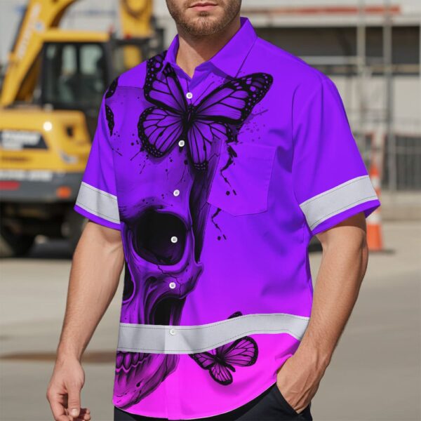 Violet-Neon-Skull-With-Butterfly-Hi-Vis-Hawaiian-Shirt-–-Personalized-Safety-Workwear-for-Workers,-Truckers-3