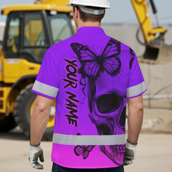 Violet-Neon-Skull-With-Butterfly-Hi-Vis-Hawaiian-Shirt-–-Personalized-Safety-Workwear-for-Workers,-Truckers-4