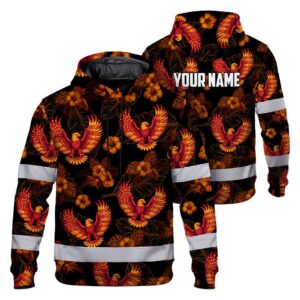 Hi Vis Hoodie Reflective Tapes Orange Neon US Flag Flower Custom Name Safety Workwear For Truckers, Operators