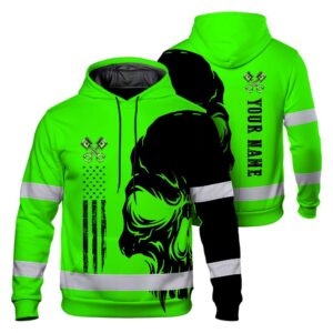 Hi Vis Hoodie Reflective Tapes Green Neon Mechanic Custom Name Safety Workwear For Mechanists,Truckers,Operators