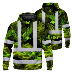 Hi Vis Hoodie Reflective Tapes US Flag Lime Neon Eagle Custom Name Safety Workwear For Truckers, Operators