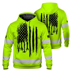 Hi Vis Hoodie Reflective Tapes Lime Neon Mechanic 2 Custom Name Safety Workwear For Mechanists,Operators