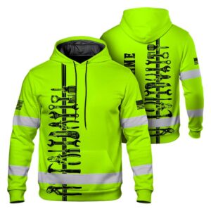 Hi Vis Hoodie Shirt Reflective Tapes Lime Neon Mechanic Custom Name Safety Workwear For Mechanists,Truckers, Operators