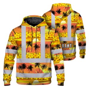 Hi Vis Hoodie Shirt Reflective Tapes Gradient Orange Yellow Neon Waves Custom Name Safety Workwear For Mechanics