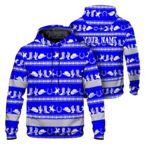 Hi Vis Hoodie Shirt Reflective Tapes Blue Neon White Cowboy Custom Name Safety Workwear For Mechanics, Operators