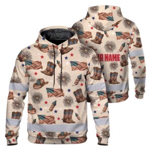 Hi Vis Hoodie Shirt Reflective Tapes US Flag Cowboy Custom Name Safety Workwear For Mechanics, Truckers, Operators