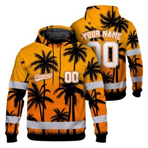 Hi Vis Hoodie Shirt Reflective Tapes Orange Black Flower Custom Name And Number Safety Workwear For Truckers, Operators