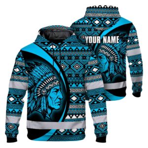 Hi Vis Hoodie Shirt Reflective Tapes Blue Native Custom Name Safety Workwear For Workers, Truckers, Operators