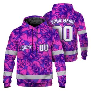 Hi Vis Hoodie Shirt Reflective Tapes Pink Violet Orchid Custom Name And Number Safety Workwear For Truckers, Operators