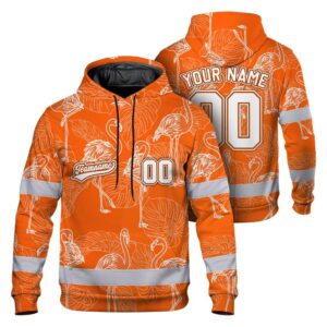 Hi Vis Hoodie Shirt Reflective Tapes Orange White Flower Custom Name And Number Safety Workwear For Operators