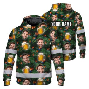 Hi Vis Hoodie Shirt Reflective Tapes Green Orange Drink Tropical Custom Name Safety Workwear For Truckers, Operators