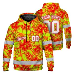 Hi Vis Hoodie Shirt Reflective Tapes Lime Orange Orchid Custom Name And Number Safety Workwear For Truckers, Operators