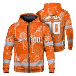 Hi Vis Zip Hoodie Shirt Reflective Tapes Orange White Flower Custom Name And Number Safety Workwear For Operators, Team