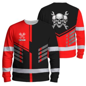 Hi Vis Long Sleeve Reflective Tapes Red Neon Mechanic Custom Name Safety Workwear For Mechanists, Truckers, Operators