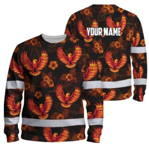 Hi Vis Long Sleeve Reflective Tapes Orange Neon US Flag Flower Custom Name Safety Workwear For Truckers, Operators