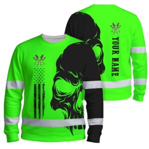 Hi Vis Long Sleeve Reflective Tapes Green Neon Mechanic Custom Name Safety Workwear For Mechanists,Truckers,Operators