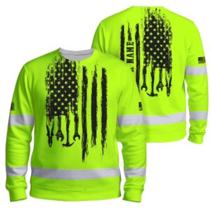 Hi Vis Long Sleeve Reflective Tapes Lime Neon Mechanic 2 Custom Name Safety Workwear For Mechanists,Operators