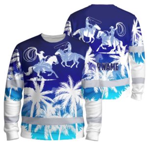 Hi Vis Long Sleeve Reflective Tapes Gradient Blue Cowboy Custom Name Safety Workwear For Mechanics, Operators