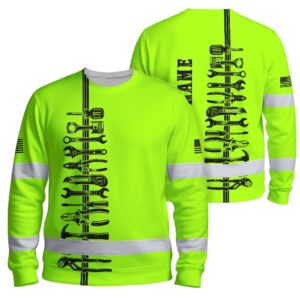 Hi Vis Long Sleeve Shirt Reflective Tapes Lime Neon Mechanic Custom Name Safety Workwear For Mechanists,Truckers, Operators
