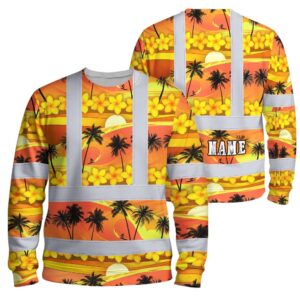Hi Vis Long Sleeve Shirt Reflective Tapes Gradient Orange Yellow Neon Waves Custom Name Safety Workwear For Mechanics