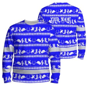 Hi Vis Long Sleeve Shirt Reflective Tapes Blue Neon White Cowboy Custom Name Safety Workwear For Mechanics, Operators