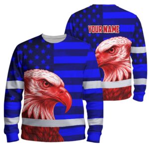 Hi Vis Long Sleeve Shirt Reflective Tapes US Flag Eagles Custom Name Safety Workwear For Workers, Truckers, Operators