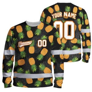 Hi Vis Long Sleeve Shirt Reflective Tapes Orange Pineapple Custom Name And Number Safety Workwear For Truckers, Operators, Team